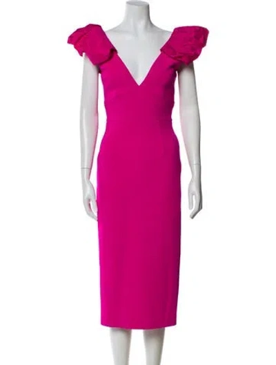 Pre-owned Rebecca Vallance V-neck Midi Length Dress In Pink
