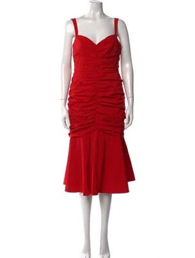 Pre-owned Rebecca Vallance V-neck Midi Length Dress In Red