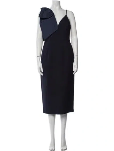 Pre-owned Rebecca Vallance V-neck Midi Length Dress W/ Tags In Blue