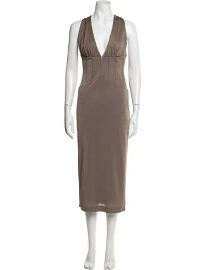 Pre-owned Rebecca Vallance V-neck Midi Length Dress W/ Tags In Brown
