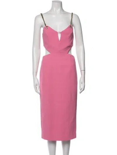 Pre-owned Rebecca Vallance V-neck Midi Length Dress W/ Tags In Pink