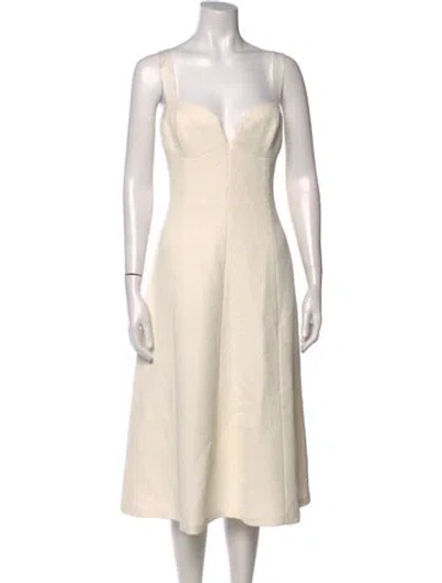 Pre-owned Rebecca Vallance V-neck Midi Length Dress In White