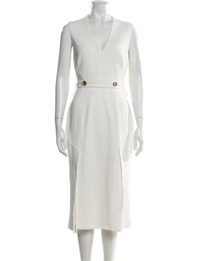 Pre-owned Rebecca Vallance V-neck Midi Length Dress In White