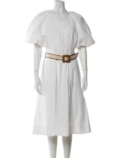 Pre-owned Rebecca Vallance V-neck Midi Length Dress In White