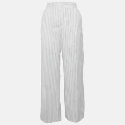 Pre-owned Rebecca Vallance White Pinstriped Crepe Straight Fit Trousers S
