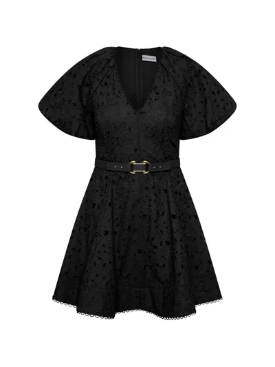 Rebecca Vallance Wilda Puff Sleeve V-neck Mini Dress In Black