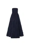 Rebecca Vallance Willow Strapless Ruffled Gown In Blue