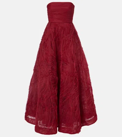 Rebecca Vallance Willow Mesh Bustier Gown In Burgundy