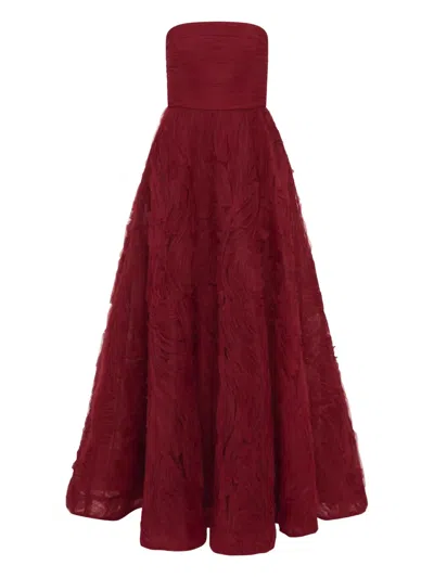 Rebecca Vallance Willow Strapless Ruffled Gown In Red