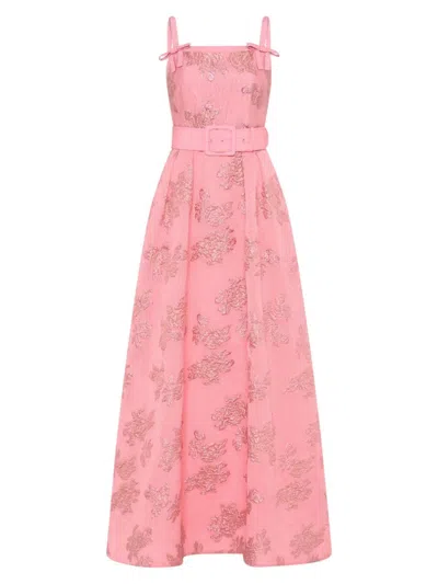 Rebecca Vallance Women's Annette Metallic Floral Jacqaurd Gown In Pink