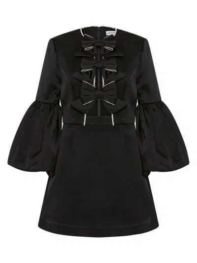 Rebecca Vallance Augustine Crystal-trim Bow-front Mini Dress In Black