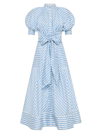 Rebecca Vallance Women's Ava Striped Puff-sleeve Midi Shirtdress In Blue Stripe