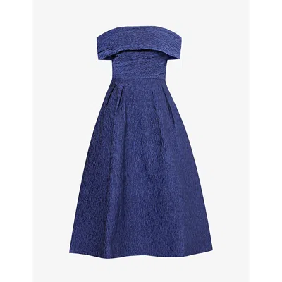 Rebecca Vallance Womens Blue Helene Off-shoulder Woven Midi Dress