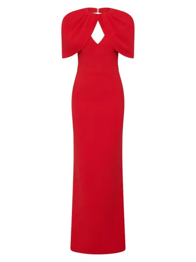 Rebecca Vallance Cameron Caped Crepe Gown In Red