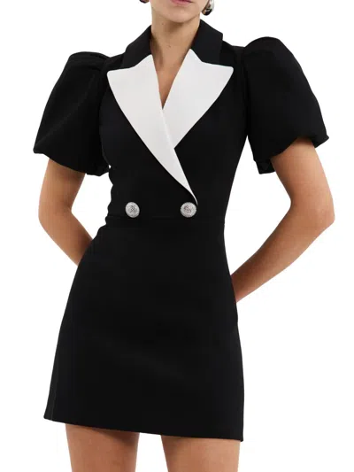Rebecca Vallance Womens Black And White Emma Puffed-sleeves Stretch-woven Mini Dress