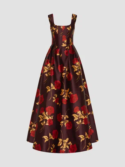 Rebecca Vallance Melgora Floral-print Satin-twill Gown In Multi
