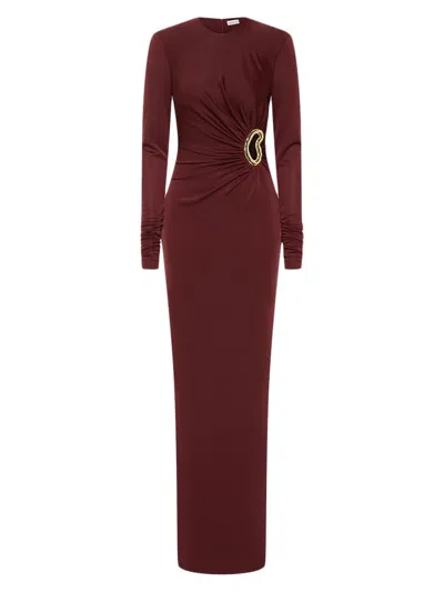 Rebecca Vallance Mischa Embellished Gathered Stretch-jersey Gown In Burgundy
