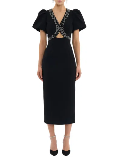 Rebecca Vallance Nyx Crystal-embellished Cutout Crepe Midi Dress In Black