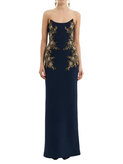 Rebecca Vallance Orla Embellished Crepe Bustier Gown In Black