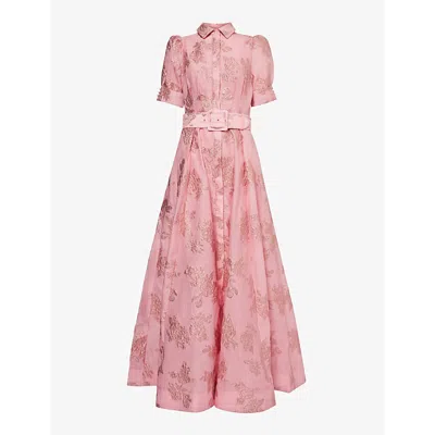 Rebecca Vallance Womens Pink Antoinette Jacquard-pattern Puff-sleeves Woven Maxi Dress