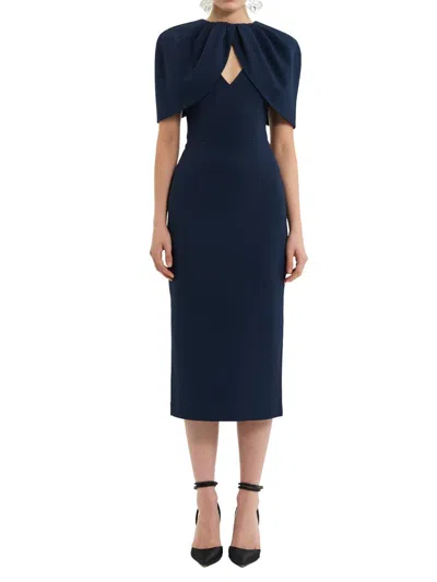 Rebecca Vallance Women's Xena Embellished Stretch-crepe Cape Midi-dress In Blue