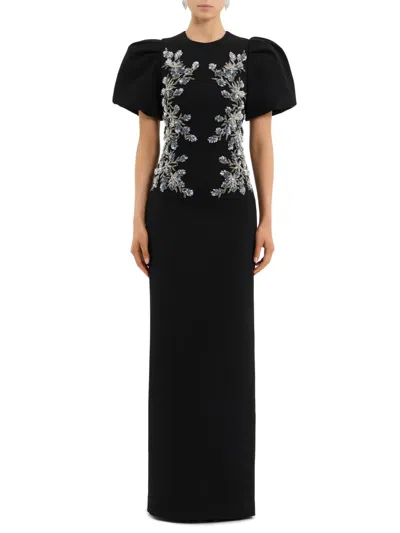 Rebecca Vallance Zephyr Embellished Crepe Gown In Black