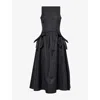 Rebecca Vallance Womens Black Narcissa Bow-embroidered Taffeta Midi Dress In Black