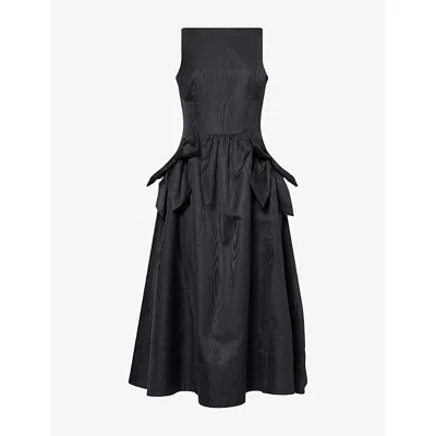 Rebecca Vallance Womens Black Narcissa Bow-embroidered Taffeta Midi Dress