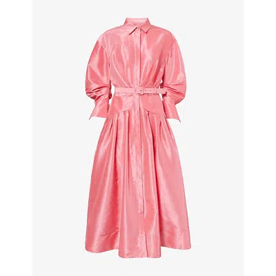 Rebecca Vallance Womens Maple Belted Woven Midi Dress Bubblegum In Pink