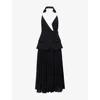 Rebecca Vallance Womens Black And White Emma Pleated Stretch-woven Midi Dress In Black