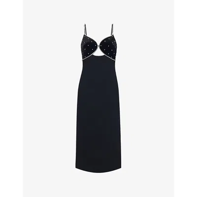 Rebecca Vallance Womens Black Giovanna V-neck Embellished Woven Midi Dress