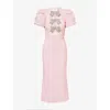 Rebecca Vallance Womens Light Pink Lydia Diamante-bow Sequin-embellished Midi Dress In Pink