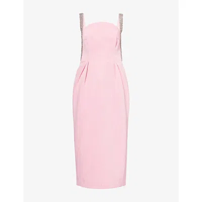 Rebecca Vallance Womens Pink Amaro Diamante-embellished Crepe Midi Dress