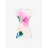 Rebecca Vallance Womens Print Dahlia Blossom Cap-sleeves Woven Mini Dress In Animal Print