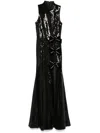 Rebecca Vallance Lena Bow-detail Sequined Gown In Black