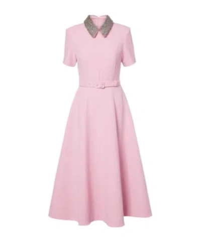Rebecca Vallance Embellished-collar Belted Dress In Pink