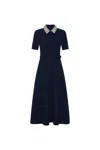 Rebecca Vallance Embellished-collar Belted Dress In Blue