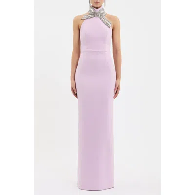 Rebecca Vallance Yolanda Embellished Halter Gown In Lilac