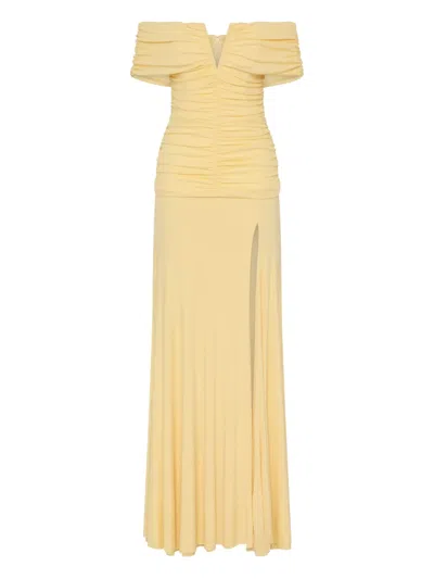 Rebecca Vallance Zaley Off-the-shoulder Ruched Jersey Gown In Yellow