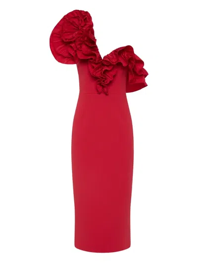 Rebecca Vallance Zarya Ruffle-detail Midi Dress In Red