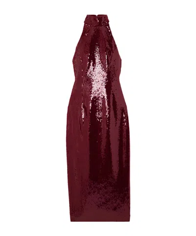 Rebecca Vallance Zelda Bow-detailed Sequined Satin Midi Dress In Red