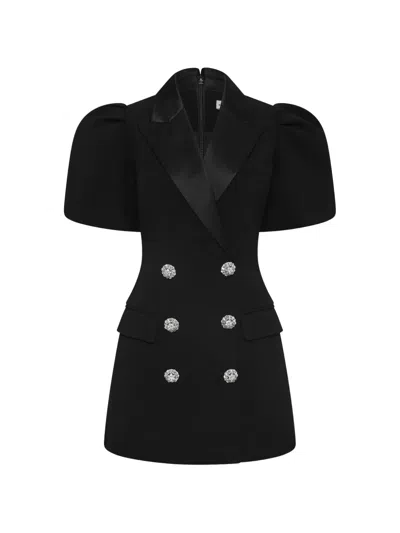 Rebecca Vallance Zendaya Crystal-embellished Puff-sleeve Mini Dress In Black