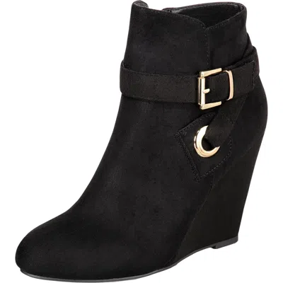 Rebel By Zigi Keylie Womens Faux Suede Asymmetrical Wedge Boots In Black