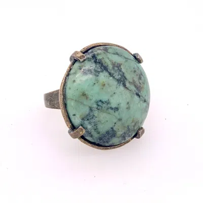 Rebel Designs Round Cabochon Ring In Turquoise/lava In Green