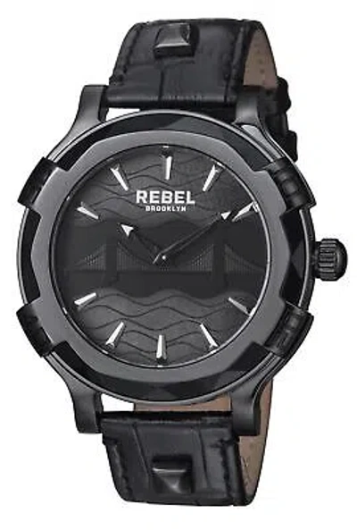 Pre-owned Rebel Men's Rb102-6071 Brooklyn Bridge Black Dial Black Leather Wristwatch