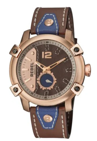 Pre-owned Rebel Men's Rb121-8151 Weeksville Rose-gold Ip Steel Khaki Leather Wristwatch