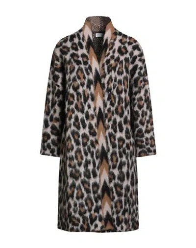 Rebel Queen By Liu •jo Woman Cardigan Camel Size S Synthetic Fibers, Polyamide, Mohair Wool, Viscose In Animal Print