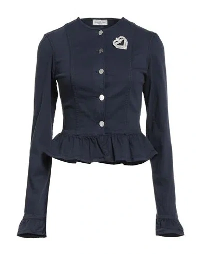 Rebel Queen By Liu •jo Woman Jacket Navy Size Xs Cotton, Elastane In Blue