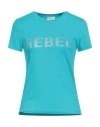 Rebel Queen By Liu •jo Woman T-shirt Turquoise Size Xs Cotton, Elastane In Blue