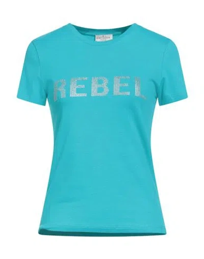Rebel Queen By Liu •jo Woman T-shirt Turquoise Size Xs Cotton, Elastane In Blue